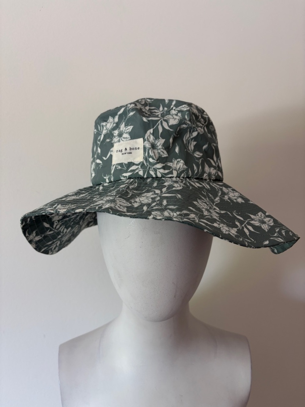 rag & bone Olive Green Floral Wide-Brim Bucket Hat Size S/M